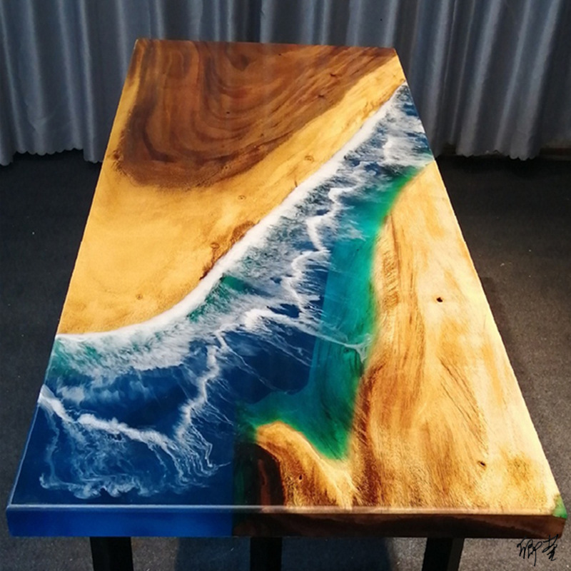 环氧树脂茶台环氧树脂桌子茶桌茶台餐桌桌面胡桃木酒店会客厅原蜜