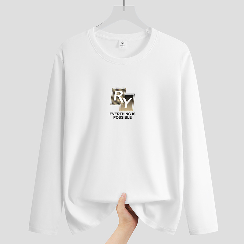 重磅纯棉圆领长袖T恤男秋季新款潮宽松休闲学生内搭上衣打底衫ins