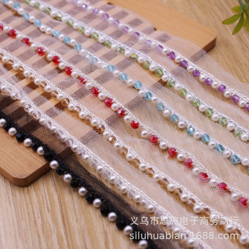 新款 水晶珍珠手工钉珠花边 民族风国风服装织带辅料配件 现货批