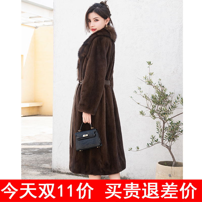 貂皮大衣海宁女长款过膝皮草外套真毛貂皮大衣女款整貂水貂毛真皮