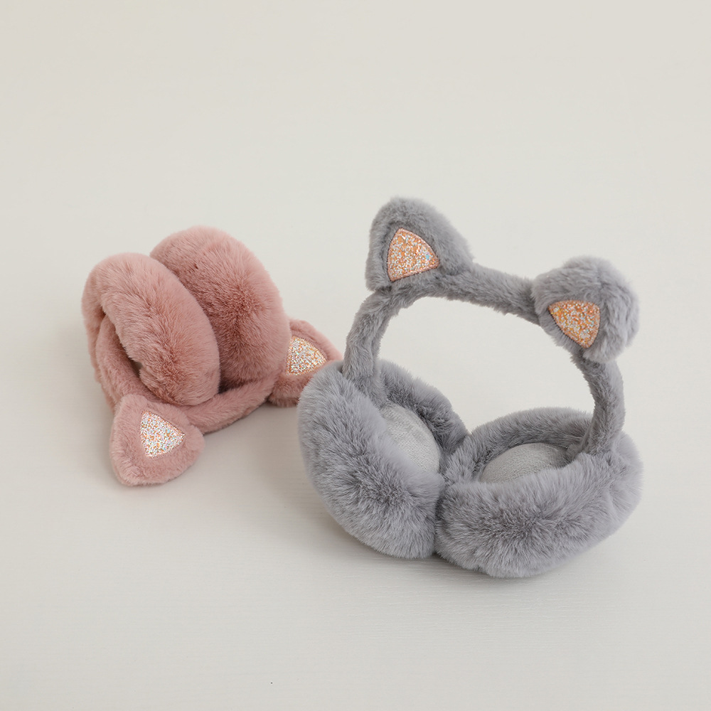 baby‘s winter warm fleece-lined-fold rabbit thickened warm love cover princess foldable wool-like girl ear covers earmuffs