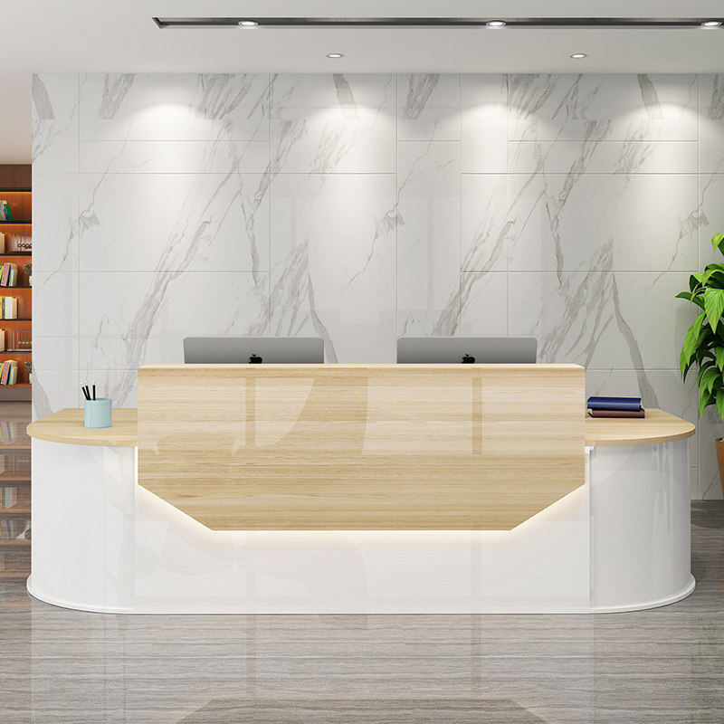 公司前台接待台转角收银台教育培训机构吧台半圆角烤漆简约现代
