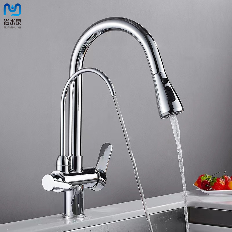 厨房抽拉式水龙头三合一冷热两出水净水器机双用洗菜盆洗碗池水槽