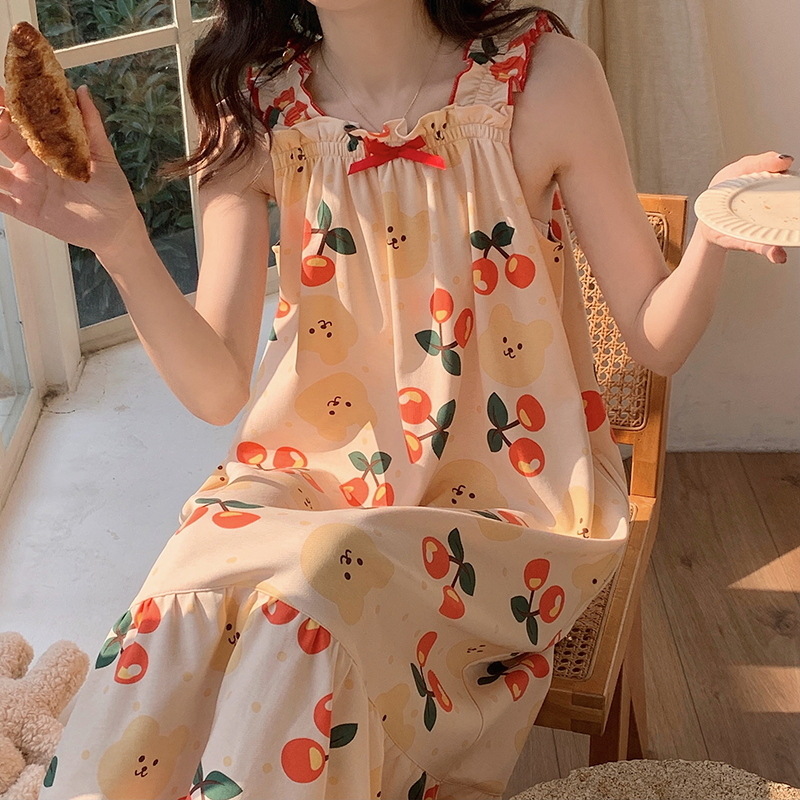 Women's Summer Suspenders Nightdress Loose and Cute Midi Dress plus Size Cotton Summer Home Wear Pajamas