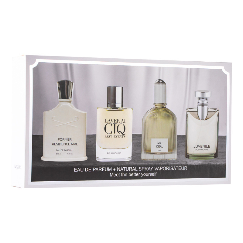 Charming Gentleman Men's Perfume 4-Piece Set Silver Charming Spring Fresh Eau De Toilette Four-Piece Set Gift Set