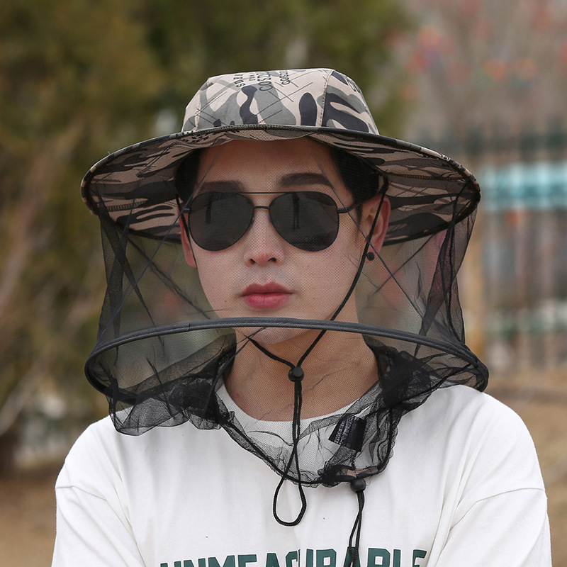 新款夏季钓鱼防蚊虫帽渔夫帽防蜂披肩防晒遮阳防风网眼帽子面罩