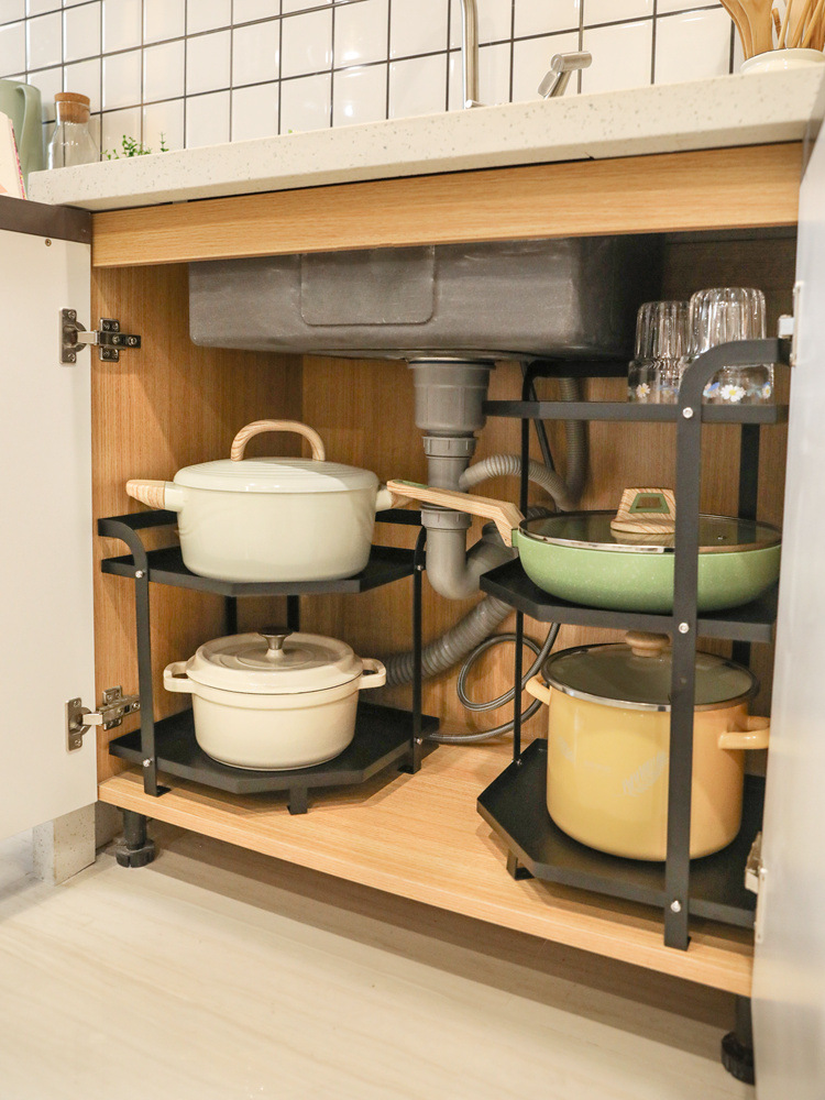 下水槽锅架厨房家用多层台面汤锅置物架二层橱柜内放锅具收纳架子