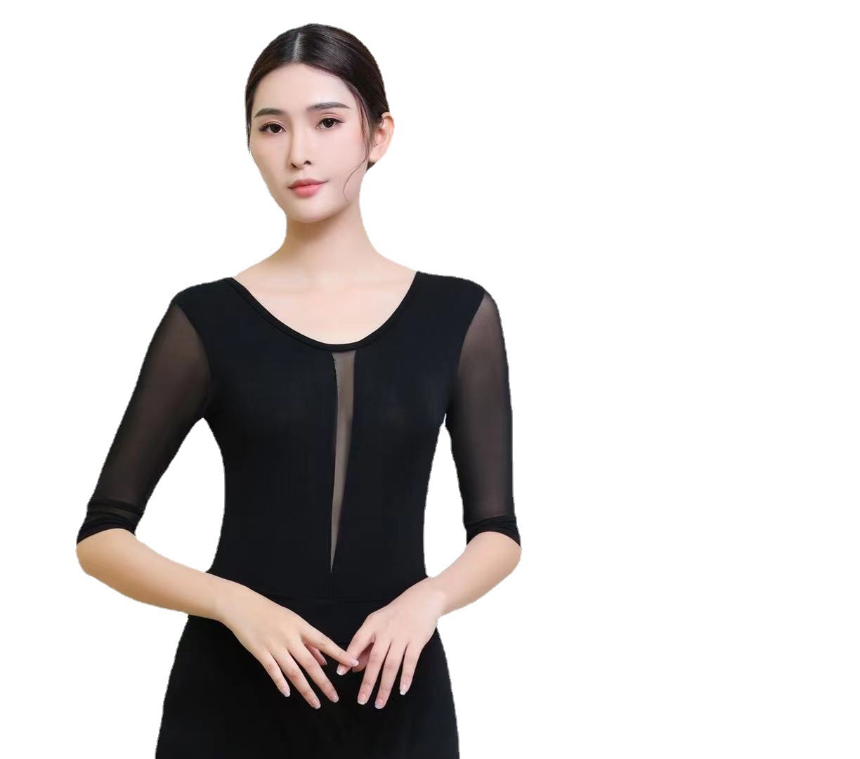 2021新款网纱拼接形体服舞蹈服练功服套装导师形体训练服装女秋冬
