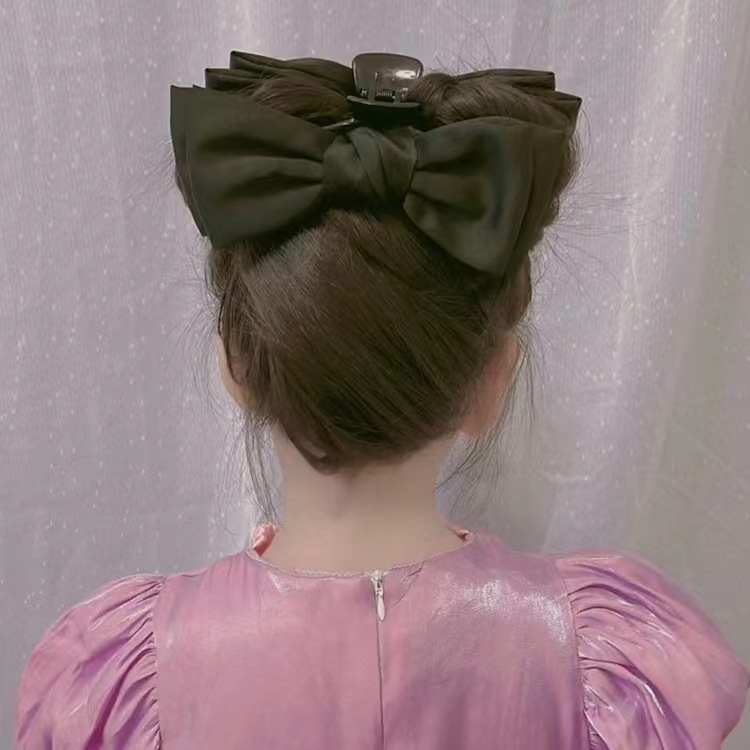 Children's Parent-Child Cloth Hair Accessories Double-Sided Satin Bow Claw Clip Soft Light Elegant Graceful Princess on the Run Barrettes