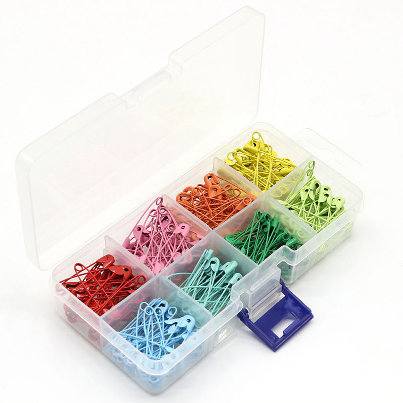 wholesale 240 candy color 8 grid 8 color 19mm safety pin plastic box storage clothing tag household pin