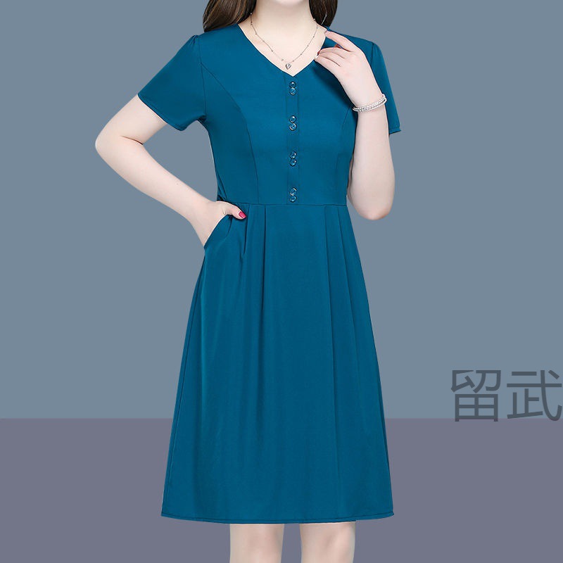 lw中年妈妈连衣裙夏装洋气短袖莫代尔棉时尚50岁中老年人宽松裙子