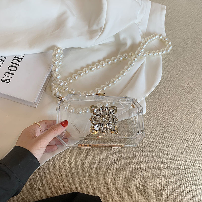Transparent Bag Acrylic Steamed Crystal Bun 2023 New Box Bag Pearl Chain Crossbody Bag Fashion Women Shoulder Bag