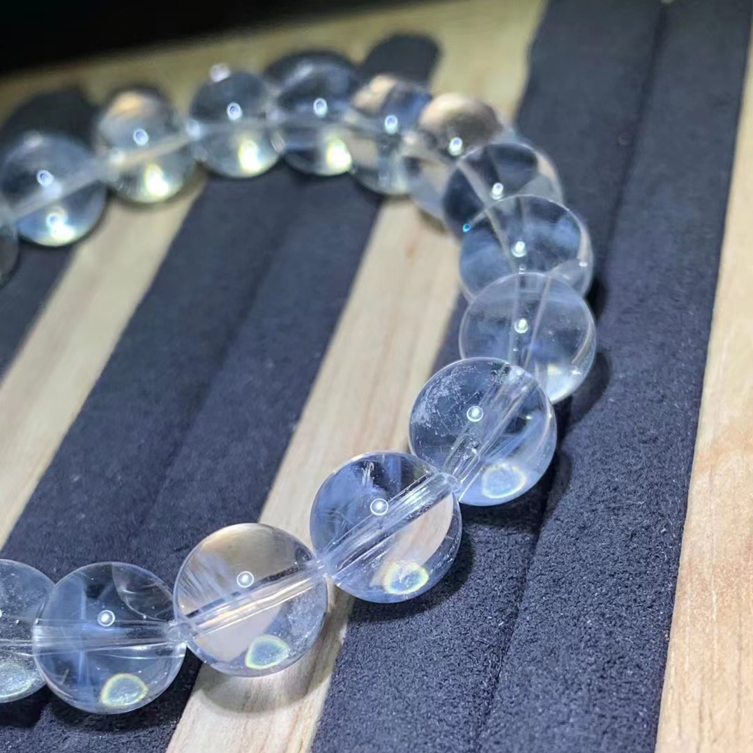 天然蓝针石手串蓝针水晶手链异象蓝色圆珠显针天使的羽毛体净针多