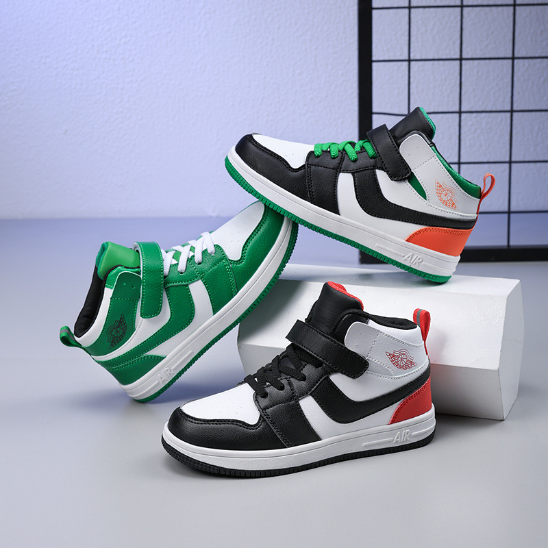 aj儿童鞋男女童新款魔术贴高帮运动鞋中大童学生休闲潮流舒适板鞋
