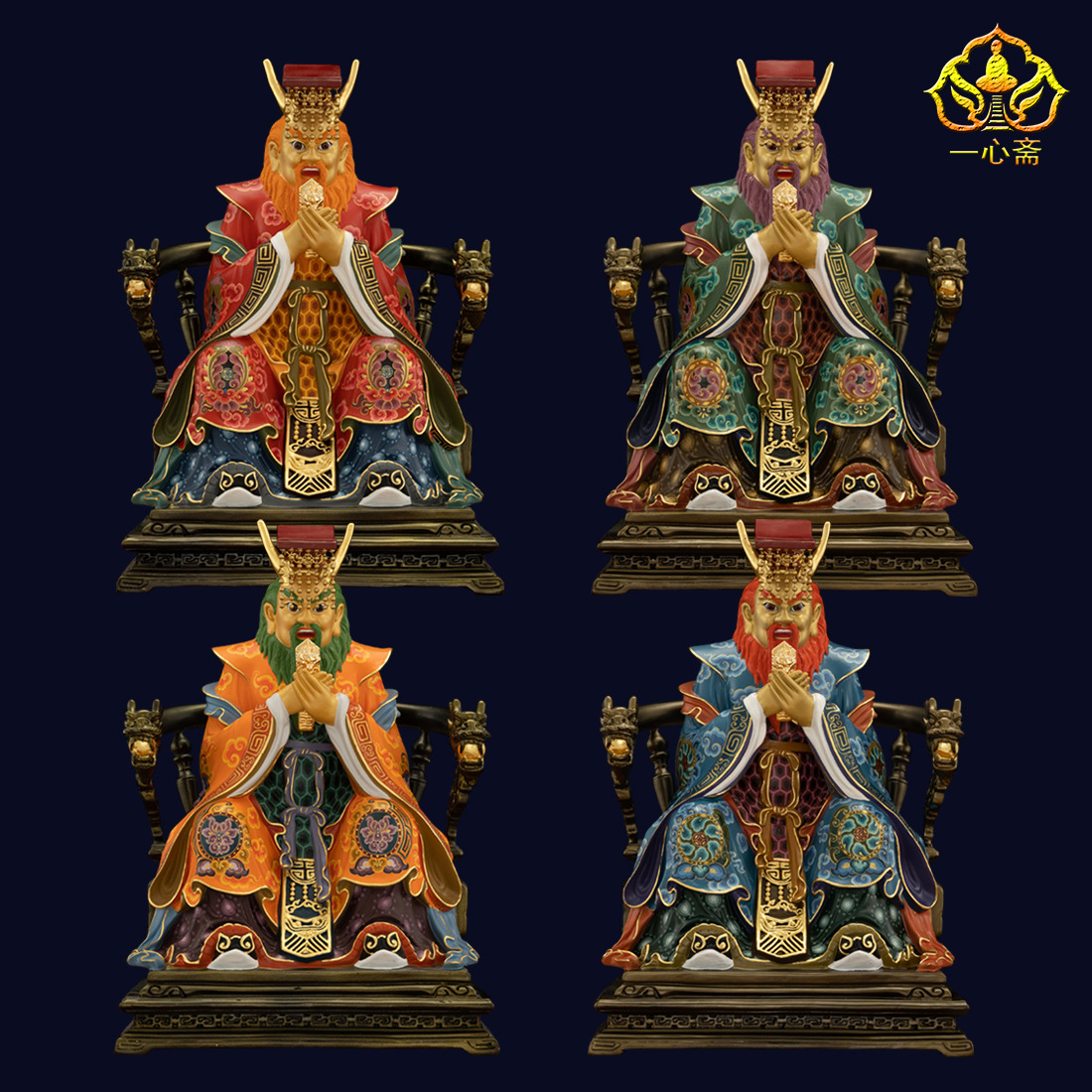 一心斋 台湾纯铜彩绘四海龙王神像道教龙王爷东海龙王像铜像摆件