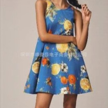2025春夏季欧美新款无袖不规则植物印花休闲时尚连衣裙