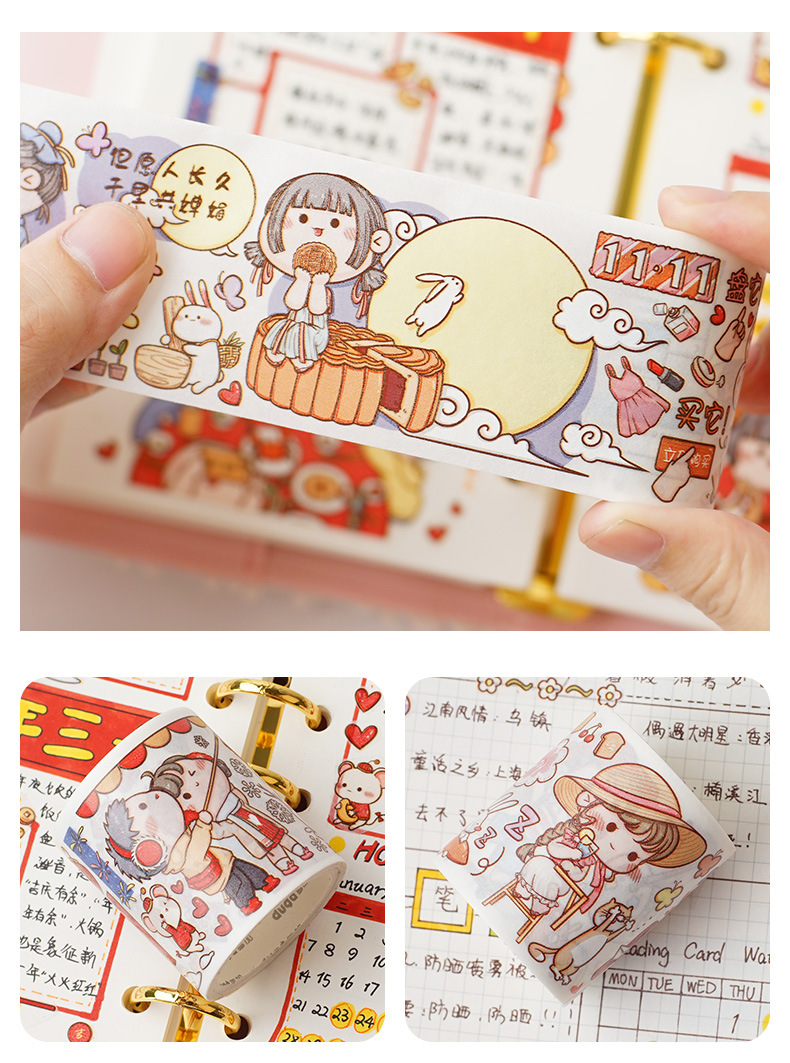 新品小麻薯胶带 整卷手账素材肉球少女分装人物全套手帐和纸贴纸