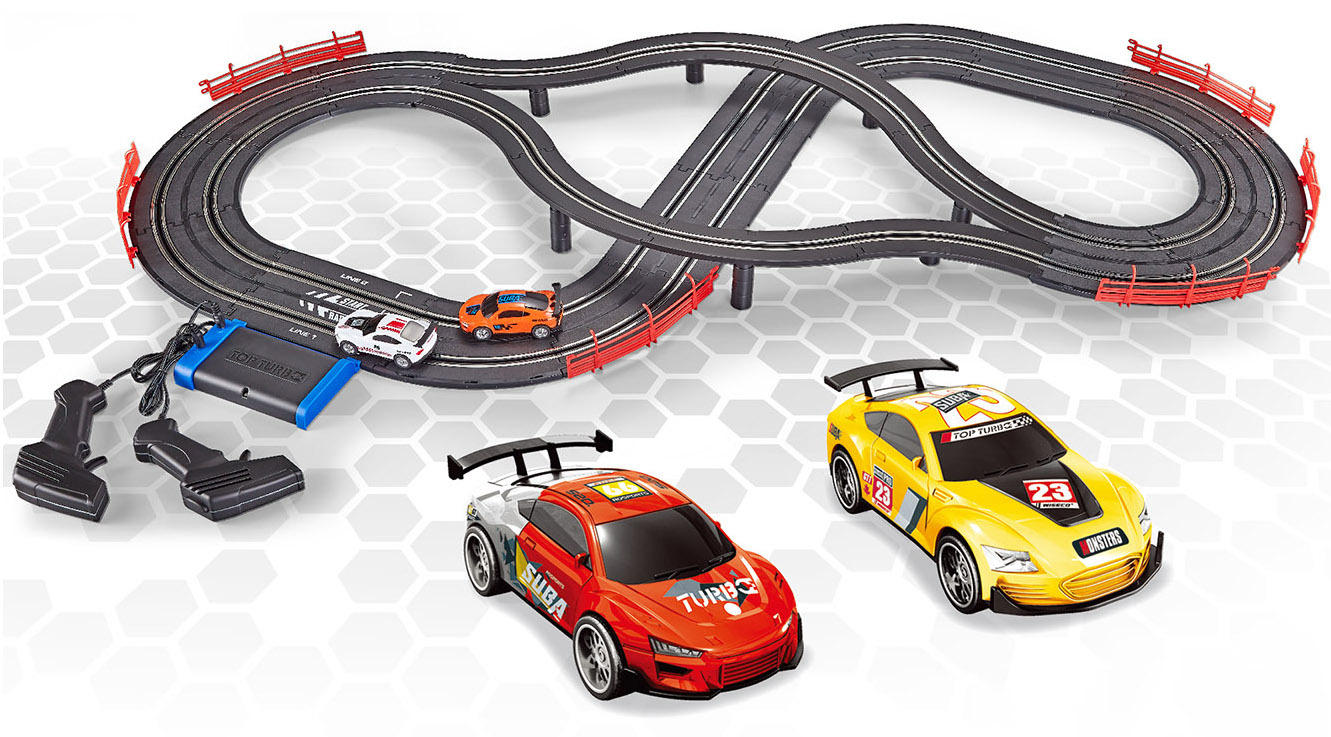 跨境电商路轨遥控赛车竞速电动跑道灯光双人亲子互动竞技竞速玩具