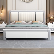 北欧白色实木床现代简约奶油风1.5m儿童床1.8米储物双人软靠婚床