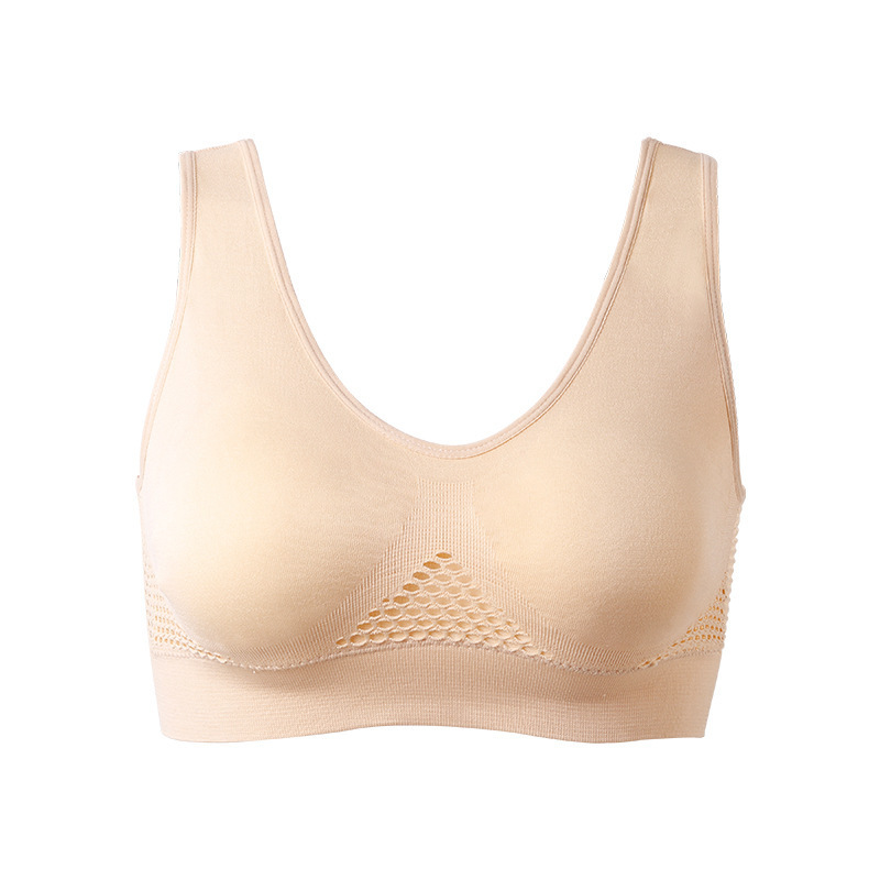 European and American Hollow Mesh Breathable Hole Sports Bra Large Size Comfortable Wireless Running Yoga Vest Underwear Women