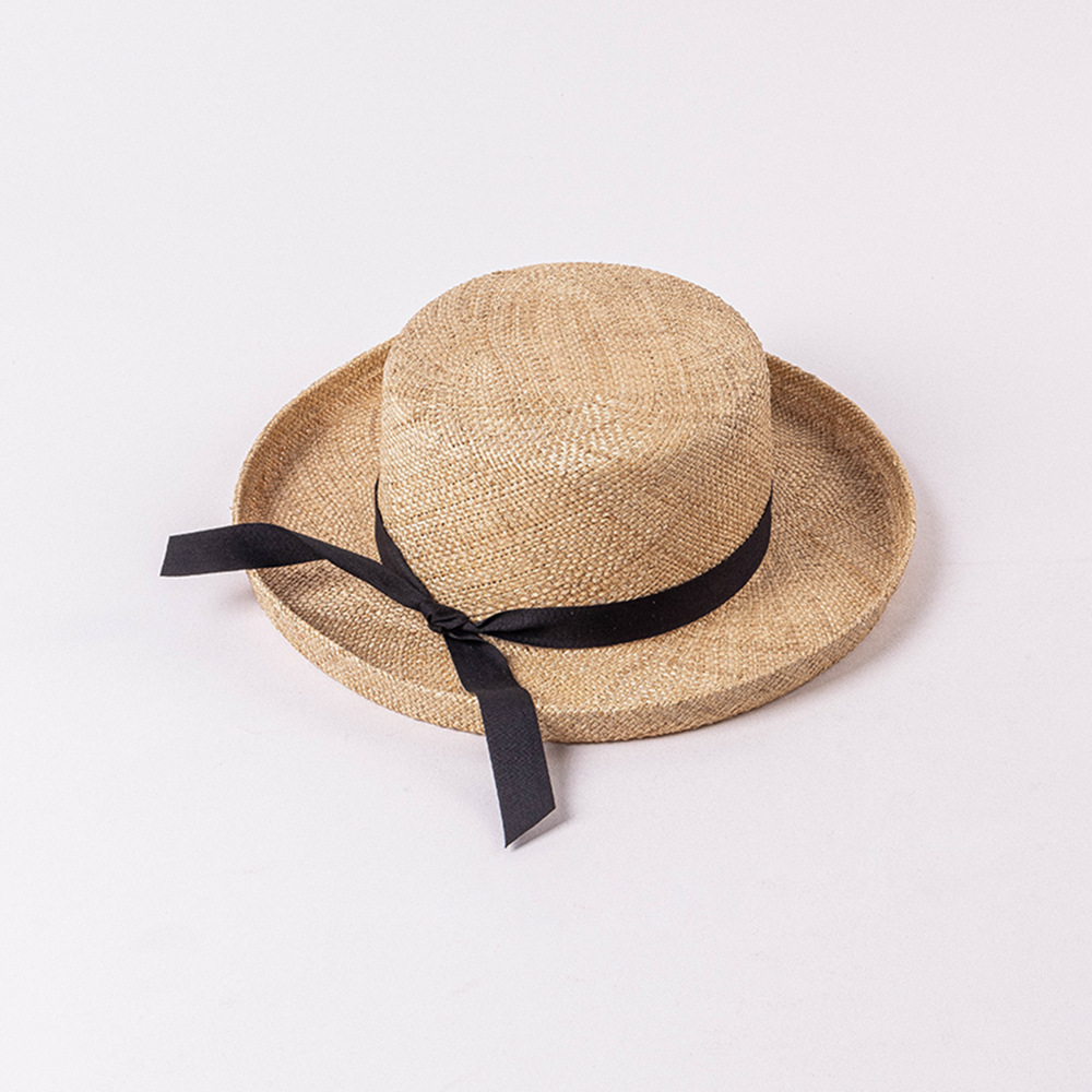 儿童春夏新款蝴蝶结平顶宽檐翘边宝草草帽户外逛街旅游遮阳防晒帽
