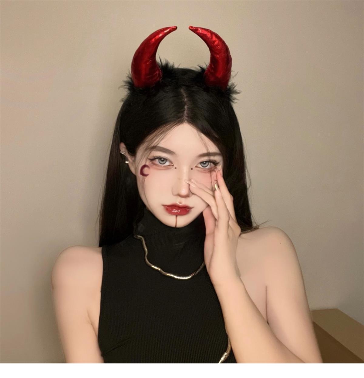 暗黑万圣节头饰头箍恶魔精灵耳朵牛角装扮发夹发饰女发箍拍照道具