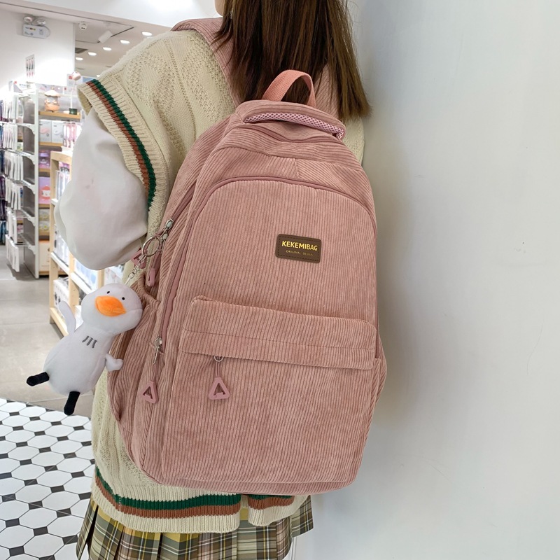 Schoolbag for College Students Autumn and Winter New Corduroy Backpack Women's Large Capacity Retro Ins Simple Mori Style Artistic Backpack