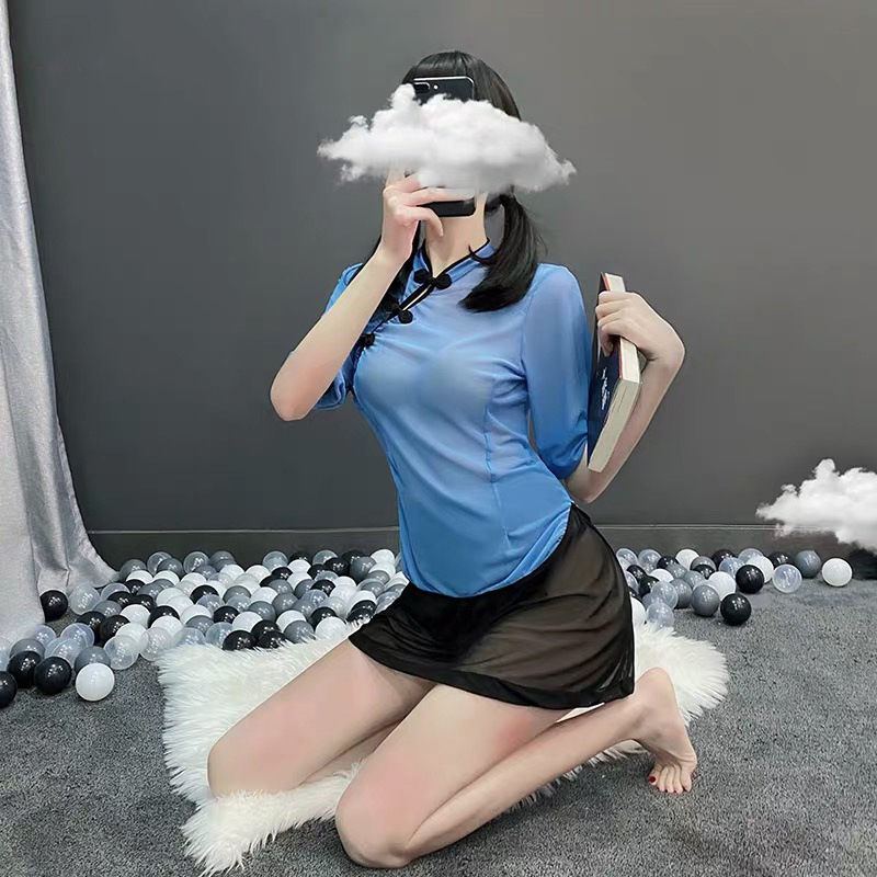 情趣民国风旗袍女超薄性感透视包臀裙开档丝袜复古学生装免脱诱惑