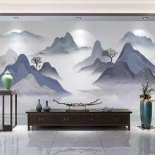 新中式抽象山水背景壁纸客厅电视墙沙发卧室床头墙布别墅酒店墙纸