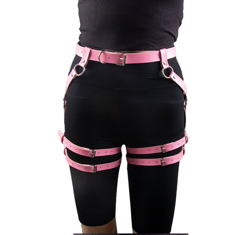 欧美朋克原宿风个性束缚腰带腿环一体潮流派对绑带皮革身体链皮带