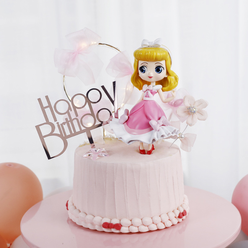 烘焙蛋糕装饰摆件爱洛公主女孩生日网红儿童卡通插件蝴蝶结插卡