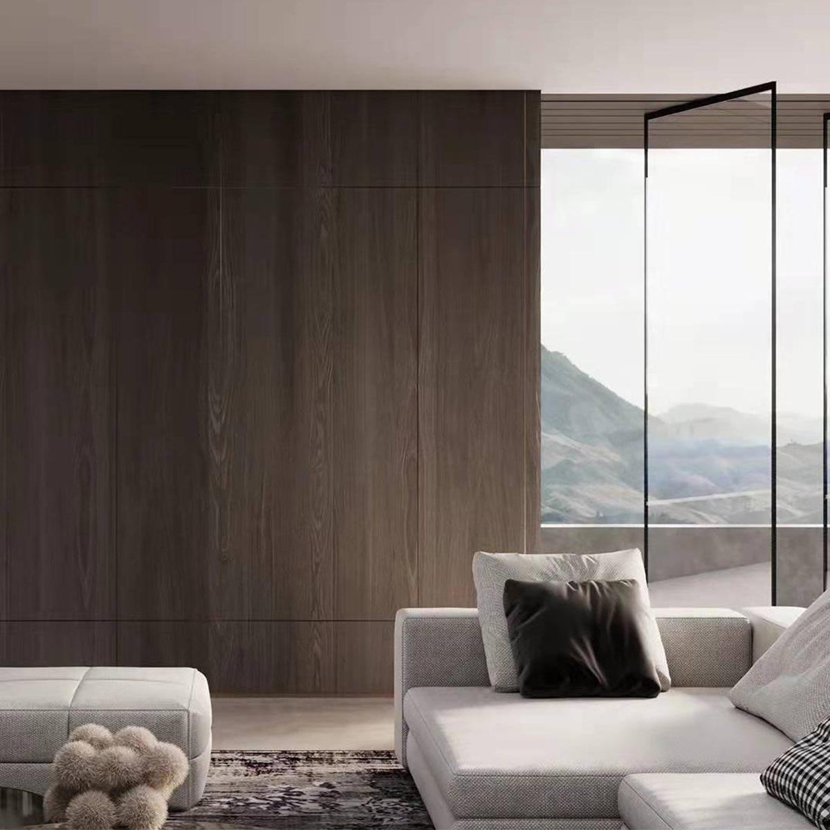 定制木饰面护墙板 现代轻奢衣柜 格栅电视背景墙爆款原木风隐形门