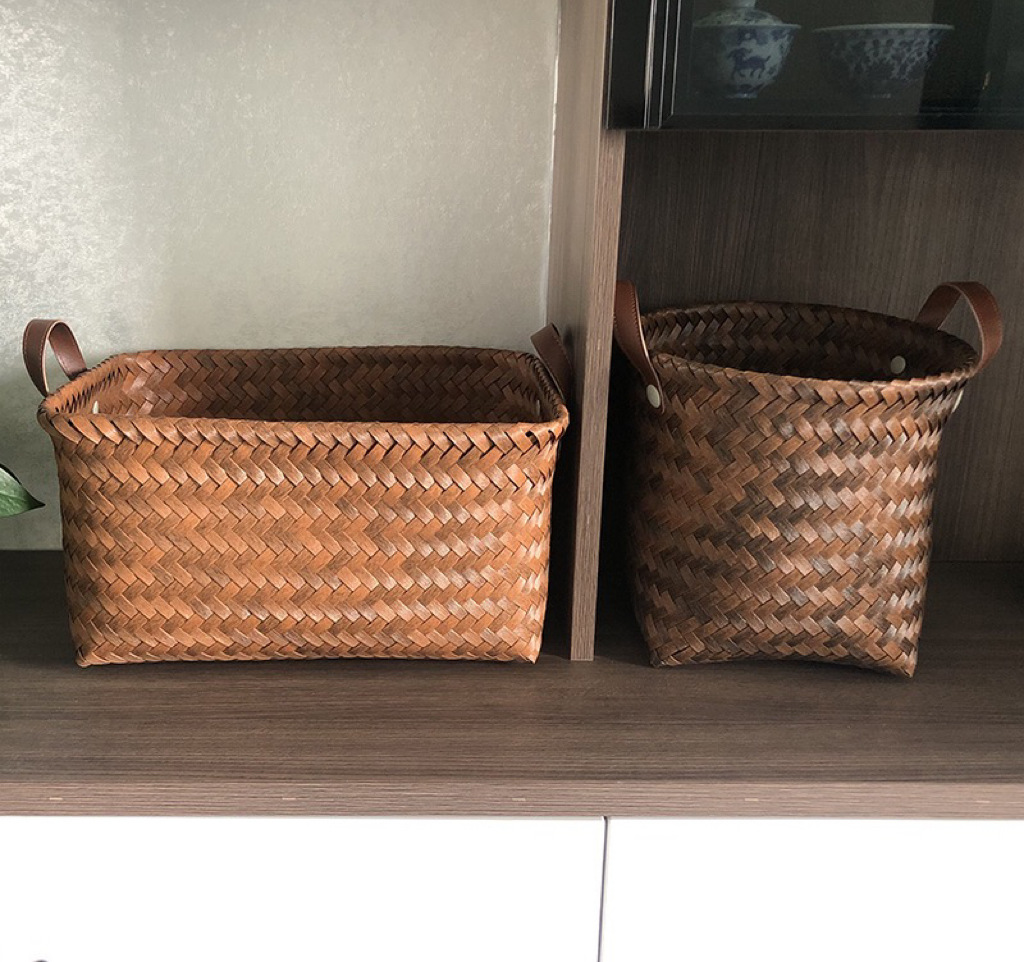 Rattan-like Knitted Basket Home Storage Basket Laundry Basket Storage Bucket Outdoor Picnic Basket Hand-Woven