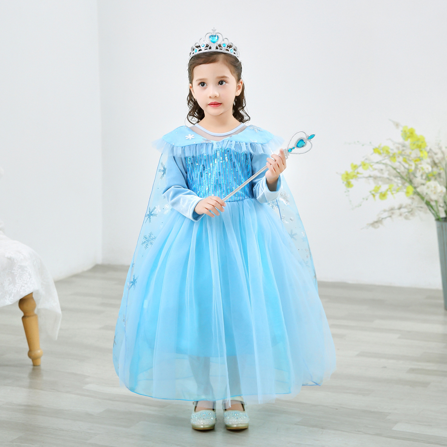 圣诞节儿童服装冰雪奇缘艾莎公主裙女童爱莎礼服连衣裙走秀表演秋