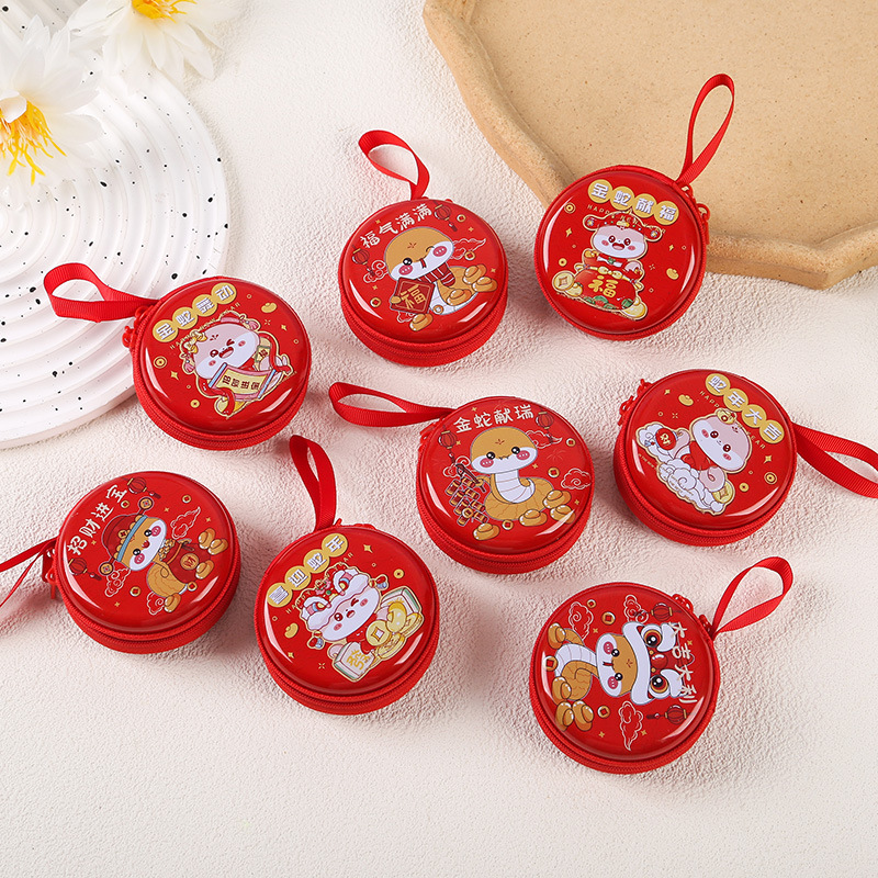 new year tinplate coin purse round earphone bag snake year change coin children‘s day gift earphone storage bag