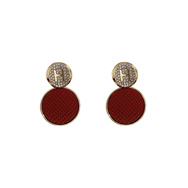 Silver Stud Rhinestone-Encrusted Letter Fabric round Ring Earrings Hong Kong Style Retro Elegant High Sense Ear Studs Autumn New Earrings Wholesale