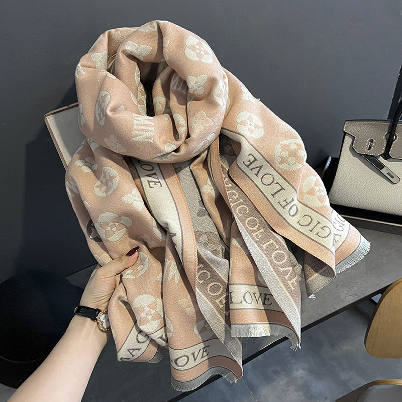 Autumn and Winter New Korean Style Printed Artificial Cashmere Scarf Women's Dual-Use Air Conditioning Shawl 2023 New Double-Sided Thickened Scarf