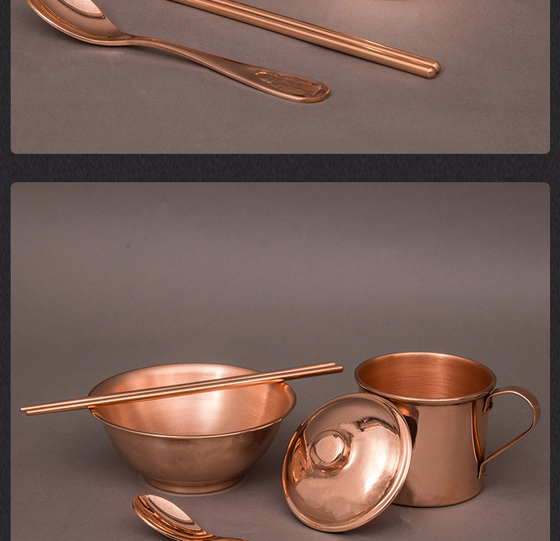 铜制餐具铜碗纯铜碗餐具家用饭碗铜勺铜筷子紫铜茶杯铜碗筷套装