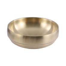 RB0W批发韩式冷面碗金色不锈钢泡面碗拉面碗双层加厚拌饭碗大汤碗