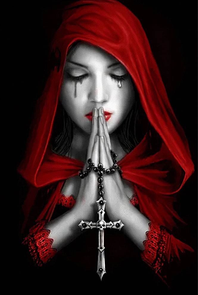 钻石画一件代发祷告祈祷十字架红帽子红头巾女钻石画外贸