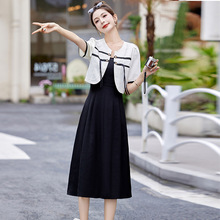 新中式连衣裙2024夏季新款精致时尚气质小香风显瘦黑色吊带裙套装