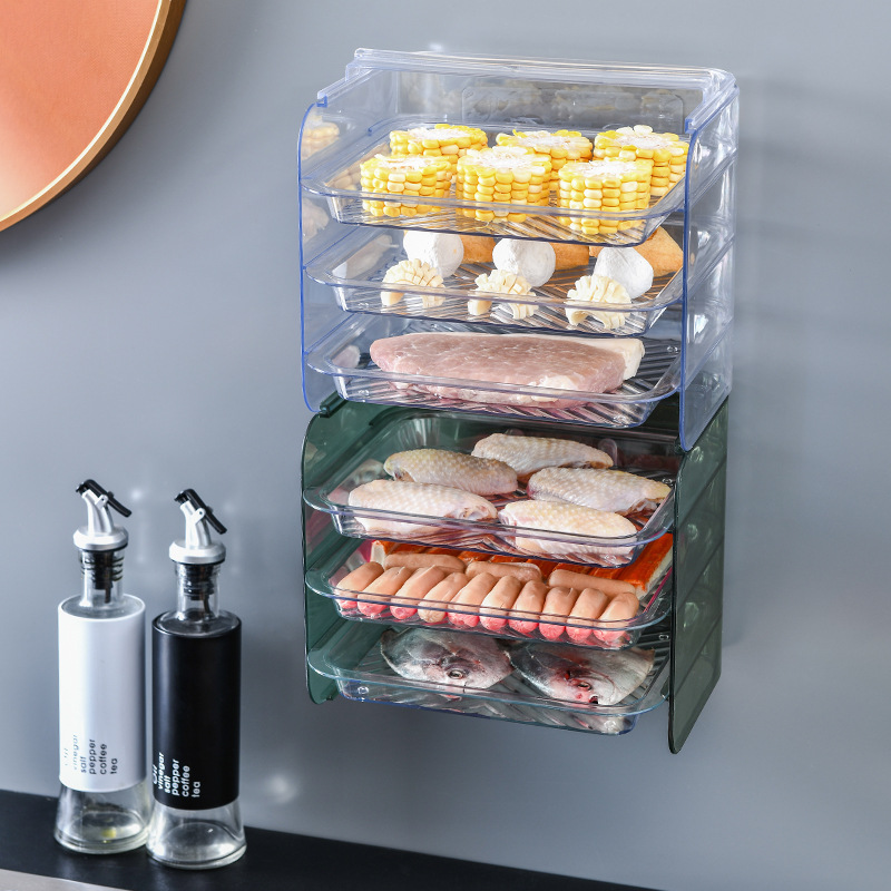 Refrigerator Punch-Free Storage Box Storage Rack Kitchen Vegetable Dish Tray Punch-Free Side Dish Plate Hot Pot Food Plate Multi-Layer