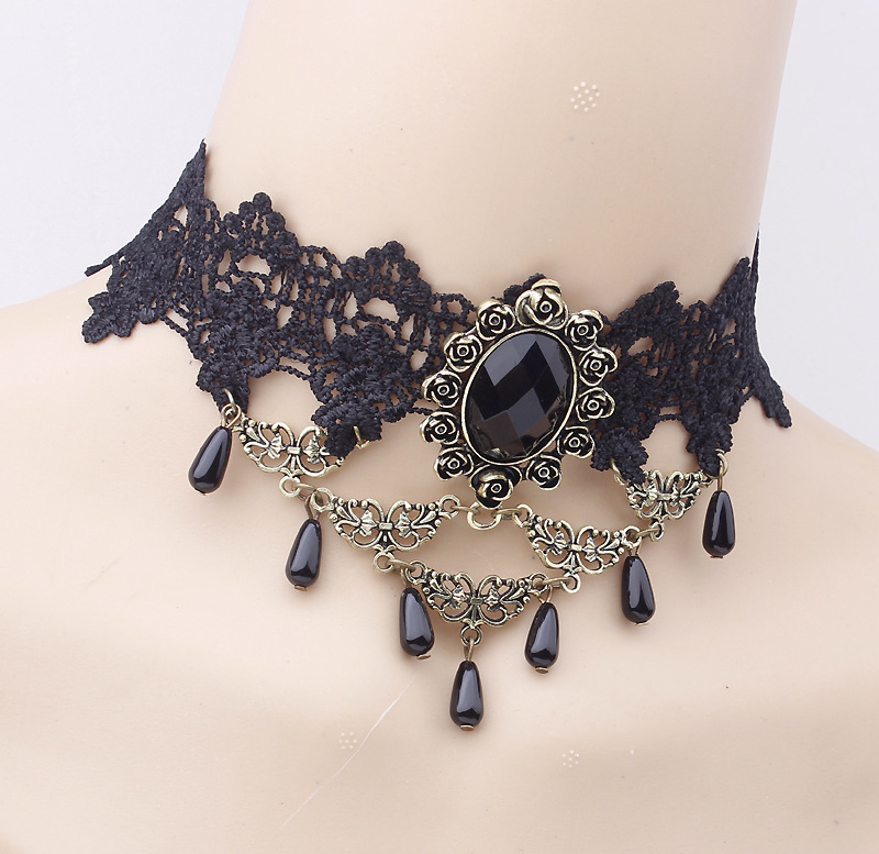 新亚马逊跨境欧美流行饰品 蕾丝哥特式百搭项链短款 新娘配饰项链