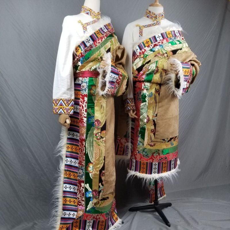 传统藏装麂皮绒彩边情侣款臧袍锅庄舞蹈藏装舞蹈服旅拍民族风藏服