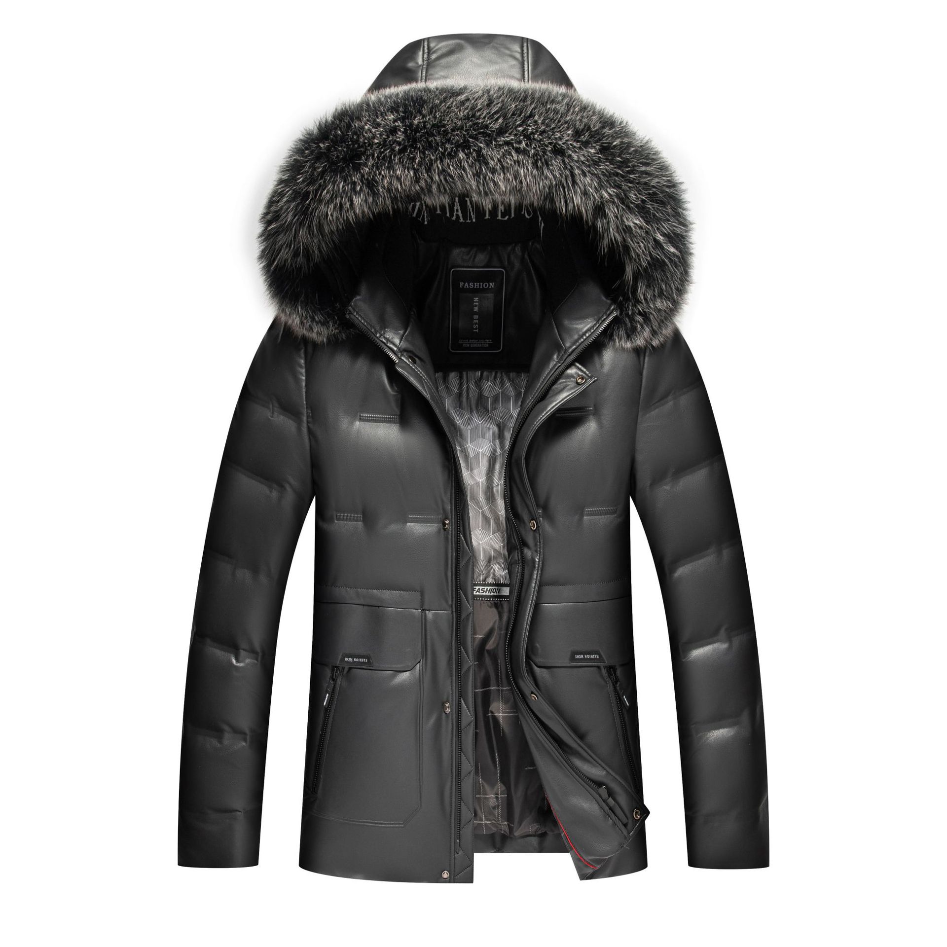 海宁真皮羽绒服男连帽绵羊皮衣狐狸毛领冬季中年加绒加厚保暖外套