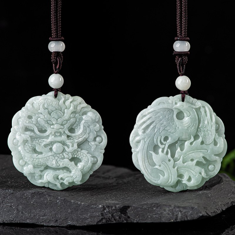 天然a货翡翠龙凤牌生肖龙凤牌玉石吊坠冰种挂件男女款玉器批发