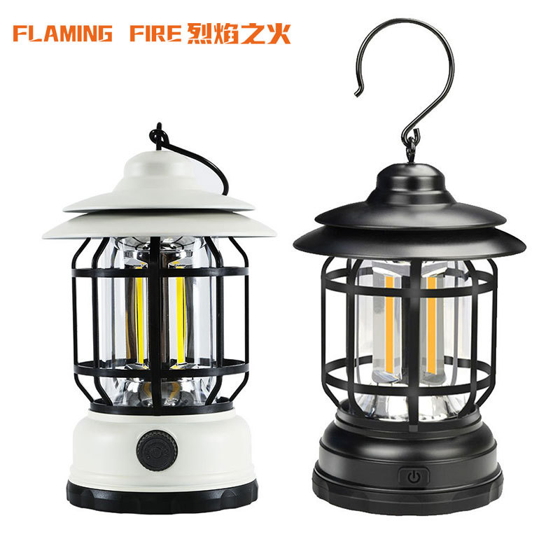 Popular Outdoor Camping Lantern Portable Camping Floor Lamp Multi-Function Rechargeable Tent Retro Barn Lantern Ambience Light