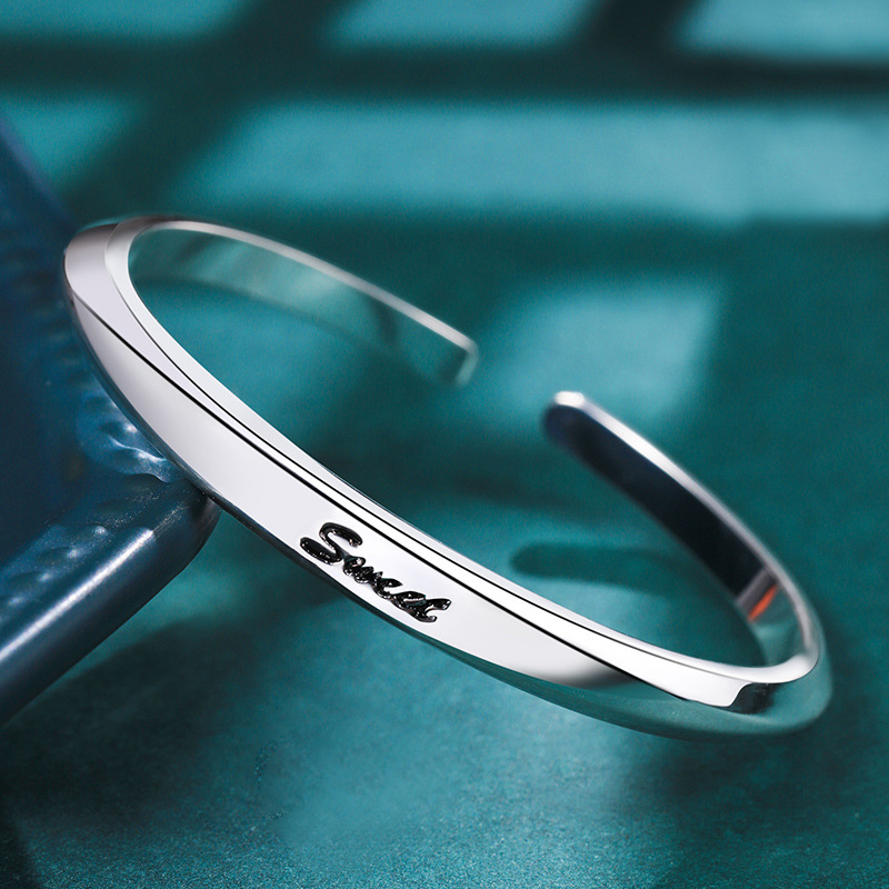 9999银手镯 轻奢足银手环生日白银镯子约会送女朋友生日礼物刻字