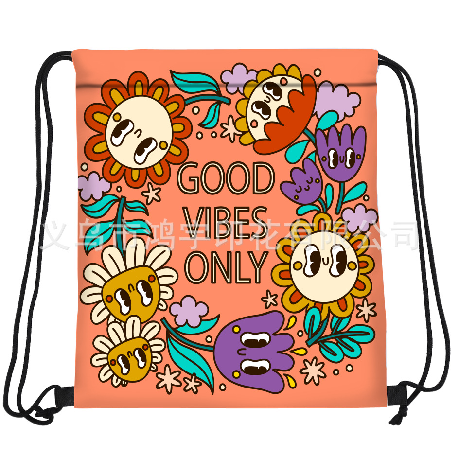 New Waterproof Drawstring Backpack Cartoon Colorful Flower Oxford Cloth Foldable Beam Storage Bag Wholesale