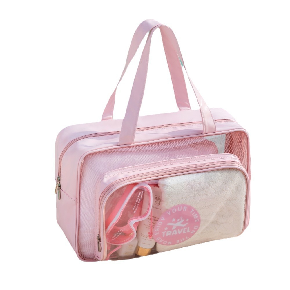 Dry Wet Separation Buggy Bag Portable Travel Makeup Wash Bag PVC Fitness Handbag Large Capacity Transparent Bag